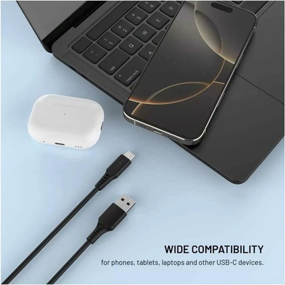 Krátký nabíjecí a datový Liquid silicone FIXED s konektory USB/USB-C a podporou PD, 0.3m, USB 2.0, 60W, černý
