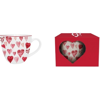 DUO Hrnček HEARTS 1 biely a červené srdcia v darčekovej krabičke porcelán 460 ml