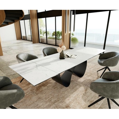 DELIFE Edge 200-300 x 100 cm keramika Laminam Statuarietto bílá Infinity kov černý rozkládací