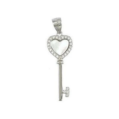 Infinitysilver Stříbrný přívěsek klíček srdíčko s perletí L446660