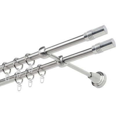 OK-GarnýžeCZ Garnýž kovová dvouřadá 19mm Cylinder double nerez 220 cm do stěny / kroužky s háčkem
