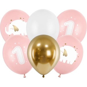 PartyDeco Латексови балони - Първи рожден ден, розово слонче, 6 бр