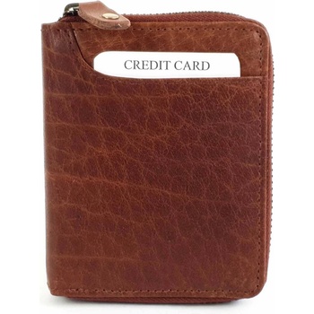 Кафяв визитник от естествена кожа с цип