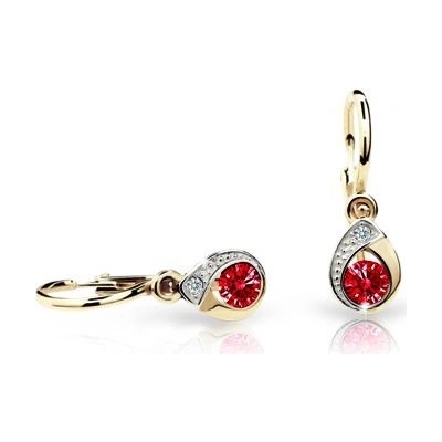 Danfil dětské náušnice kapky C1898 ze žlutého zlata s kamínkem Ruby Dark zapínání brizura