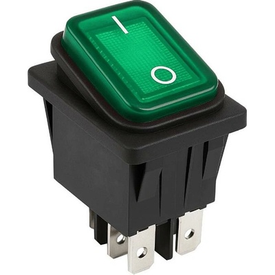 Vypínač kolébkový 250V/16A ON-OFF zelený GESIBO KCD4/GR IP65 (35x29mm)