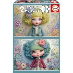 Educa Детски пъзел Educa от 2 х 100 части - Момичета с цветя (EDU20499) - baby