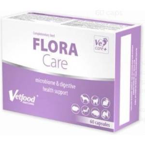 VetFood Flora Care - хранителна добавка при остра диария, причинена от вируси, бактерии или паразити за кучета, котки и дребни животни, 60 капсули - Полша