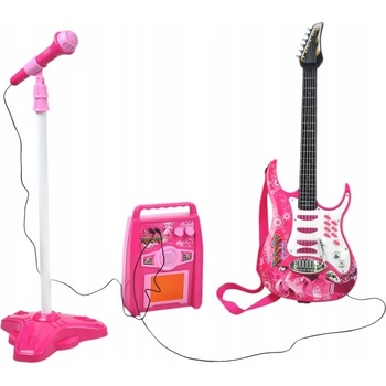 Kruzzel Detská rocková elektrická gitara na batérie a zosilňovač a mikrofón ružová