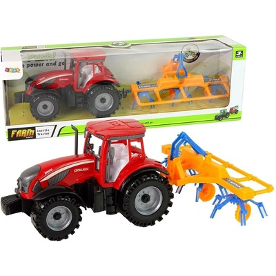 LEANToys Červený traktor s obracečkou na setrvačník