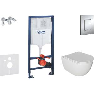GROHE Rapid SL - Комплект за монтаж пред стена, тоалетна чиния Oudee и седалка със система „softclose, бутон Skate Cosmopolitan, хром SANI11BA1104 (SANI11BA1104)