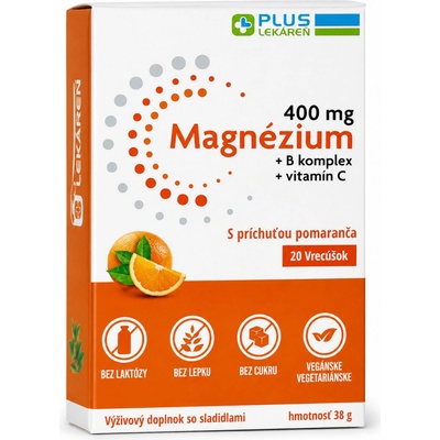 Plus Lekáreň Magnézium 400 mg+B komplex+vitamín C pomaranč 20 ks