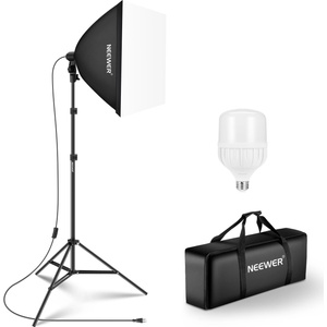 NEEWER 350 W Equivalent Softbox Lighting Set, 5700 K LED Light Bulb, 24 x 24 Inch Photo Studio Soft Box with E27 Socket, Photography Continuous Lighting Set, Photo Studio Equipment, NK300 - 10103989 (1010398