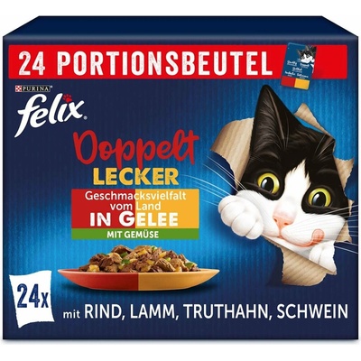 FELIX Doppelt Lecker chutná tak dobře, jak vypadá. Pochoutka v želé se zeleninou z venkova, 24 × 85 g