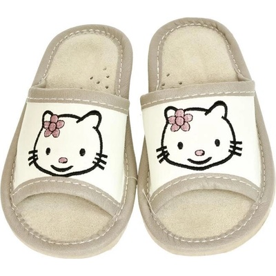 Detské domáce papuče Biele Zasúvacie Pohodlné papuče Kitty