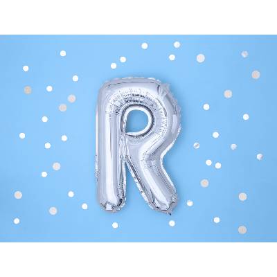PartyDeco Fóliový balónek písmeno R stříbrný 35 cm