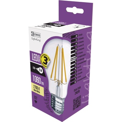 EMOS LED žiarovka Filament A60 / E27 / 7,8W 75W / 1060 lm / neutrálna biela