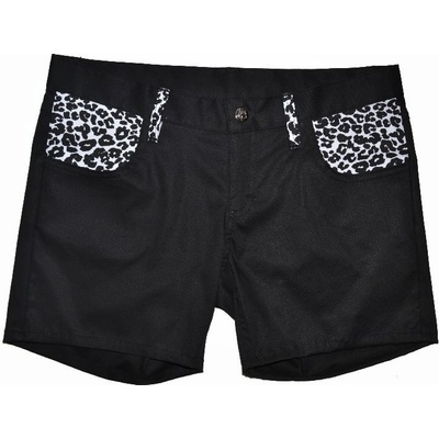 Punk mini kraťasy černá elastická bílý leopard dámské