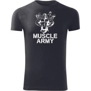 DRAGOWA Фитнес тениска с къс ръкав Muscle Army Team, черна, 180 г/м2 (4199)