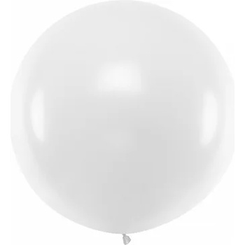PartyDeco Бял кръгъл латексов джъмбо балон 1 м