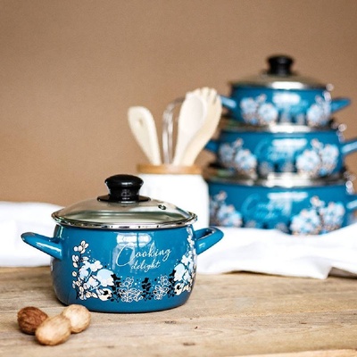 Metalac Posude 16 см емайлирана тенджера Metalac Posude с декор BLUE COOKING DELIGHT (3016167)