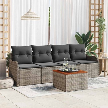 vidaXL Градински Софа Комплект с възглавница 5 pcs Сив полиратан (3347384)