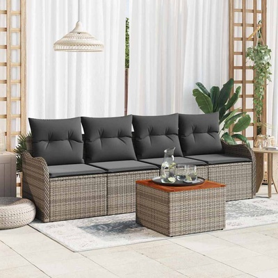 vidaXL Градински Софа Комплект с възглавница 5 pcs Сив полиратан (3347384)