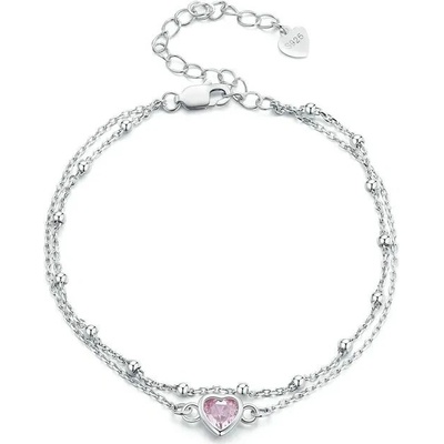 Grace Silver Jewellery stříbrný dvojitý náramek se srdíčkovým zirkonem NR-BSB152/25 stříbrná