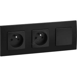 Legrand - Двойна домашна контактна розетка 250V/16A и еднополюсен ключ № 1 NILOE черен (LR0001D)
