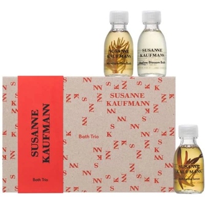 Susanne Kaufmann Трио комплект за баня Susanne Kaufmann: Вана за грижа за тялото For The Senses подхранващо масло за вана 30 мл + вана за грижа за тялото планински бор релаксиращо масло за вана 30 мл + вана за грижа за тялото цвят на слез подхранваща пяна