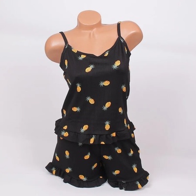 Лятна пижама в черен цвят с ананаси