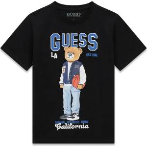GUESS Черна тениска за момче с цветно мече и син надпис Guess