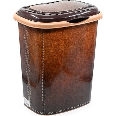 Шарен овален кош за мръсно пране и капак 41л. - Кожа (x48 d0012)