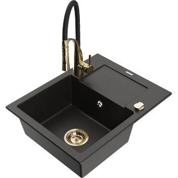 Mexen Enzo гранитна мивка с 1 отделение с отцедник и кухненски смесител Aster, (6506-75-73450-57-G)