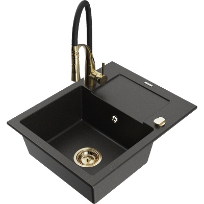 Mexen Enzo гранитна мивка с 1 отделение с отцедник и кухненски смесител Aster, (6506-75-73450-57-G)