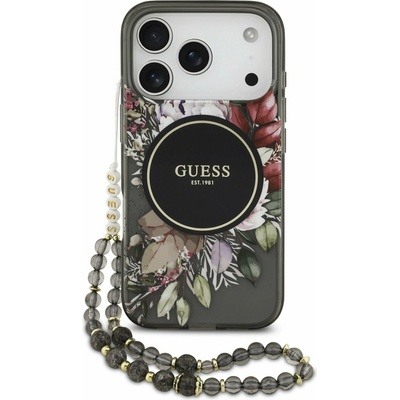 GUESS IML Flowers Strap MagSafe Заден Калъф за iPhone 17 Pro Черен Guess | Cheren | ЖЕНИ | UNI