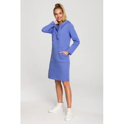 M695 Hooded knit dress with an asymmetrical pocket