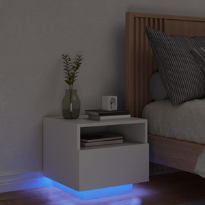 vidaXL Нощно шкафче с LED осветление, бяло, 40x39x37 см (836798)