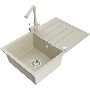 Mexen Bruno гранитна мивка с една камера с отцедник и кухненски смесител Duero, бежов - 6513-69-671600-69 (6513-69-671600-69)