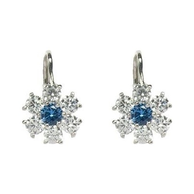 INFINITYSILVER Stříbrné zirkonové náušnice LUISA 2 kytky modrý střed KE24MZsBZp