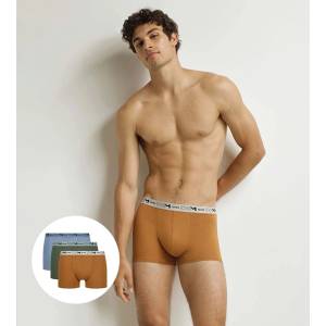 DIM GOTS COTTON STRETCH BOXER 3x - Мъжки боксерки от биологичен памук 3 бр. - оранжево - тъмнозелено - светлокафяво DIM | Kafyav | МЪЖЕ | M
