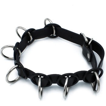 Kiotos Leather Collar with 7 Statement Rings Black