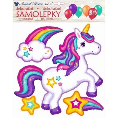 Anděl Samolepka na zeď 3D balónková jednorožec 30 x 30 cm 10269