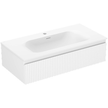 Mexen Rivel шкаф за баня 90 см с мивка Vela, 1 чекмедже, набразден, бял мат (91A20-09023-1-BF01-W23M01)