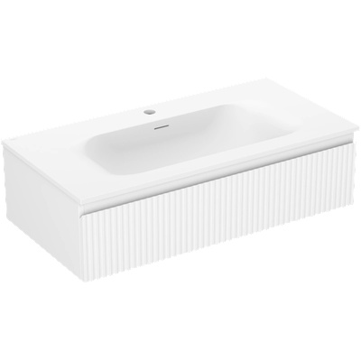 Mexen Rivel шкаф за баня 90 см с мивка Vela, 1 чекмедже, набразден, бял мат (91A20-09023-1-BF01-W23M01)