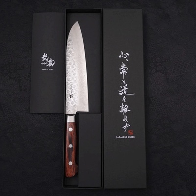 Musashi Кухненски нож Musashi - Япония - ръчна изработка - стомана VG10 - Tsuchime Damascus - Santoku 180мм