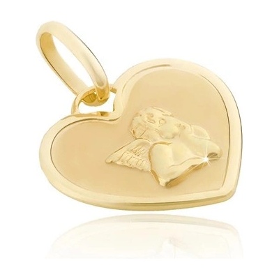 Šperky Eshop Přívěsek ze zlata srdcová známka s lesklým andílkem S2GG01.06