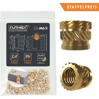 Ruthex M6 krátká závitová vložka - 25ks