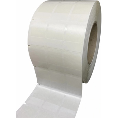 Plastová Etiketa 25 mm x 36 mm, 3 - Produkcia, Polyvinylchlorid PVC Outdoor, Samolaminovacia, Transparentná a biela, Dutinka 76 mm, 10000 ks/kotúč, Silné lepidlo