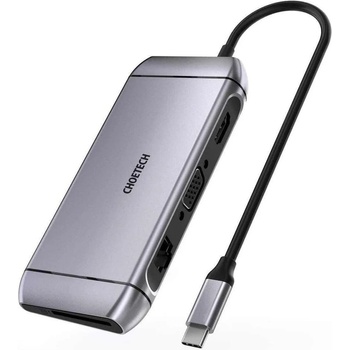 Choetech Хъб Choetech HUB-M15, 9в1, USB-C, 3x USB 3.2 Gen 1, SD TF, HDMI 4K, 30Hz, VGA, Full HD, 60Hz, USB-C, RJ45, сив (HUB-M15 gray)