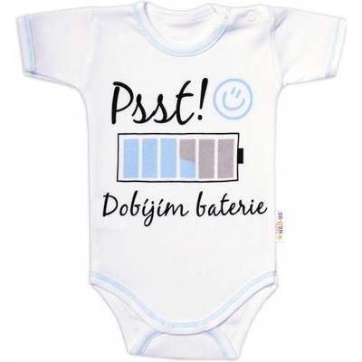 Body kr. rukáv s vtipným textom Baby Nellys Psst! Dobíjím baterie kluk